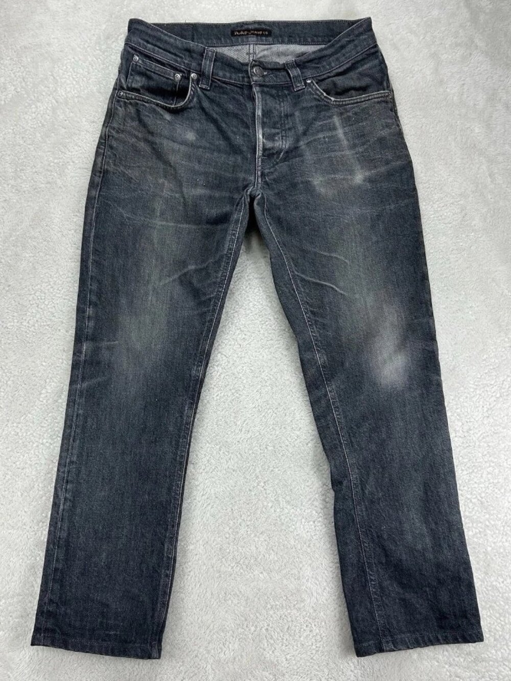 Nudie Jeans Co Grim‎ Tim Jeans Men’s 30x26 Crinkle Grey Button Fly Tag 31x32